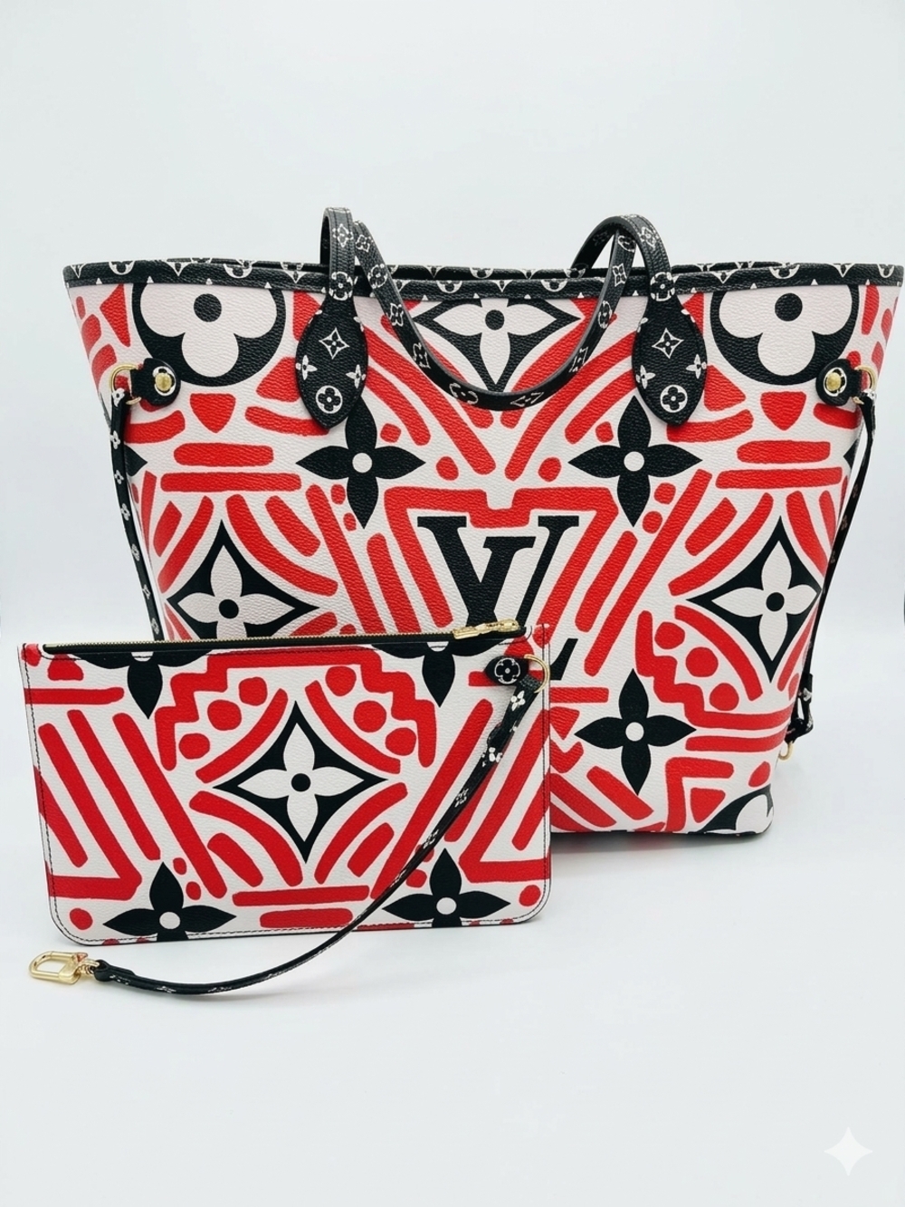Louis Vuitton Red, Black & White Graphic Monogram Tote with Pouch